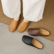 Load image into Gallery viewer, Women's Handwoven Cowhide Mules | Square Toe Slip-On Leather Slides