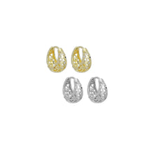 Load image into Gallery viewer, Gold Silver Diamond oval Cage Huggie Earrings, Sku#A233