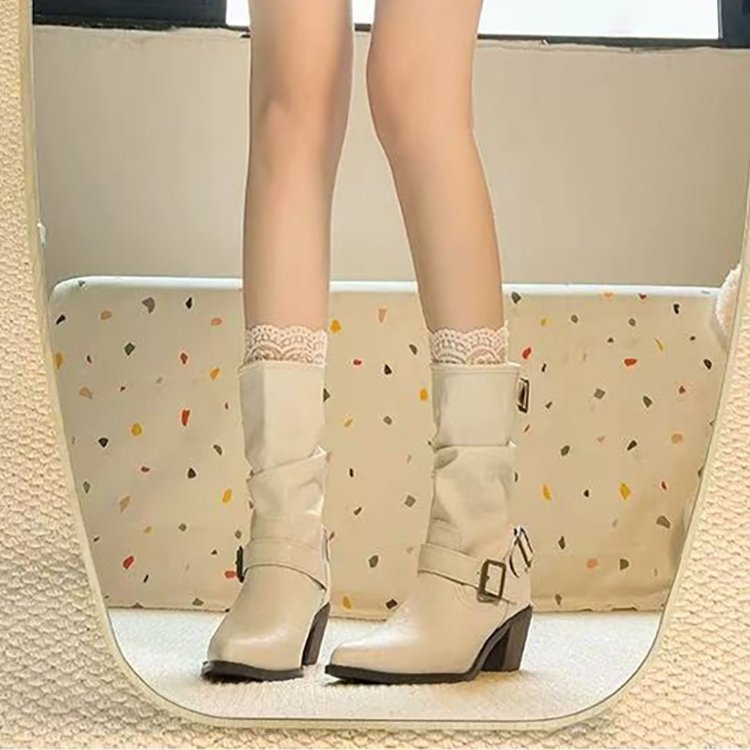 Retro Mid-Calf Chunky Heel Pointed Toe Boots for Women | Stacked Heel Slip-On Fashion Boots