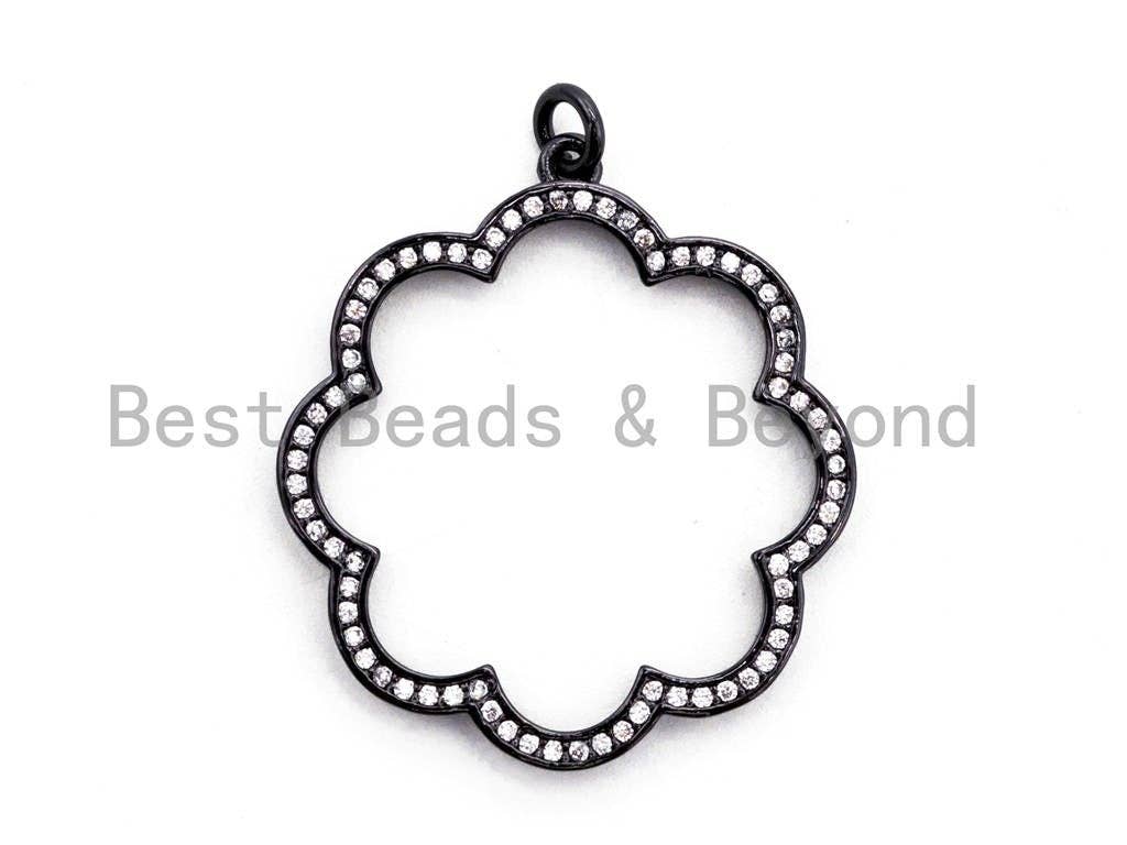 CZ Clear/Black Micro Pave Flower Pendant, Flower Shaped Pave