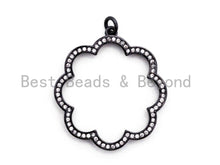 Load image into Gallery viewer, CZ Clear/Black Micro Pave Flower Pendant, Flower Shaped Pave