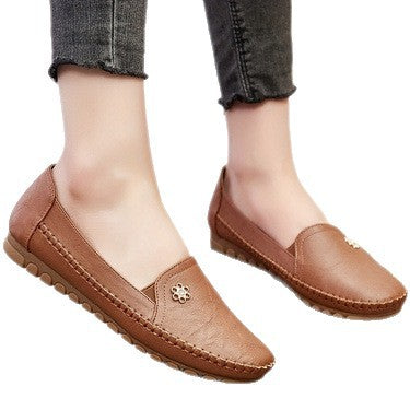 Women's Comfortable Flat Dress Shoes – Round Toe Slip-On PU Leather | Black Camel Pink Off-White