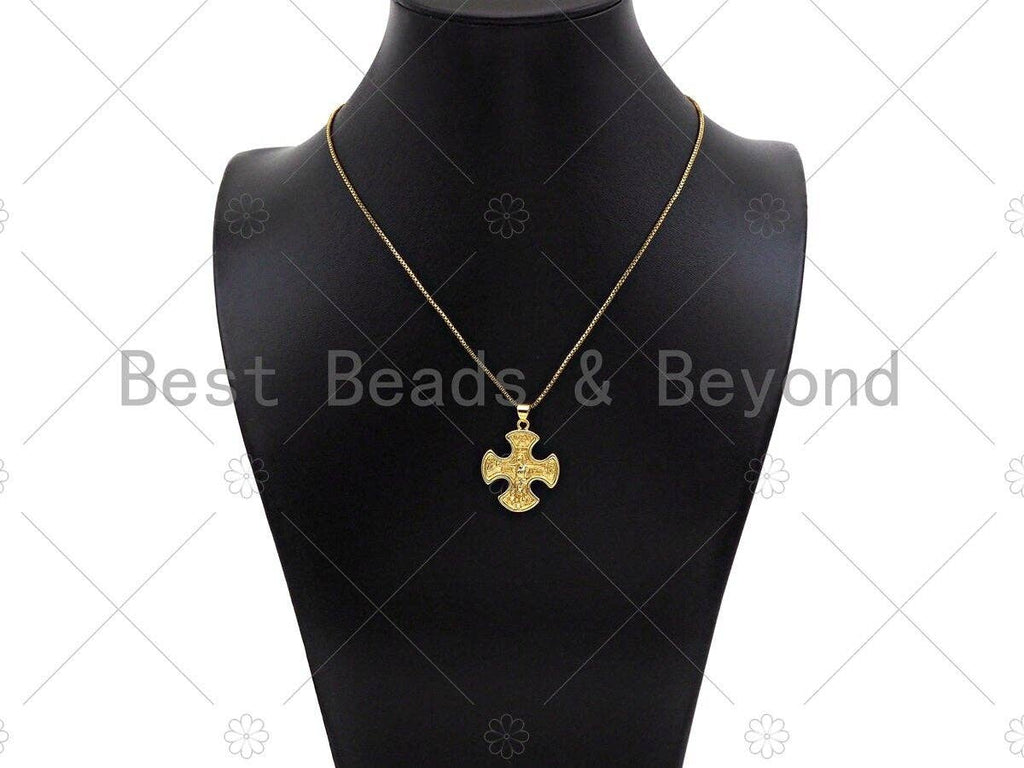 18K Dainty Gold Jesus On Cross Clover Shape Pendant/Charm, Jesus Carm,Necklace Bracelet Charm Pendant,23x27mm, Sku#LK224