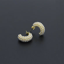 Load image into Gallery viewer, Multiline Pearl C Hoop Earrings, Sku#A291