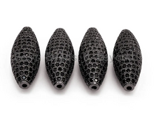 Load image into Gallery viewer, Black CZ Pave On Black Micro Pave Long Oval Spacer Beads with Black Crystal for Bracelet/Necklace, Cubic Zirconia Beads, 28x10mm, sku#N44
