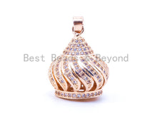 Load image into Gallery viewer, CZ Micro Pave Crown Pendant Tassel Cap/Tassel Head, Rhodium Plated CZ End Cap, sku#F69