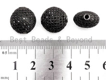 Load image into Gallery viewer, Black CZ Pave On Black Micro Pave Flat Oval Spacer Beads with Black Crystal for Bracelet/Necklace, Spacer Beads 14x14x9mm, sku#G327