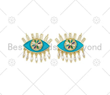 Load image into Gallery viewer, CZ Micro Pave Enamel Turquoise Flower On Evil Eye Shape Pendant, Necklace Pendant, Enamel Charm,Enamel Jewelry Findings,25x24mm,Sku#L613
