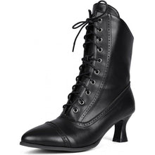 Load image into Gallery viewer, Women's Vintage Renaissance Lace-Up Ankle Boots - Low Heel Booties with Side Zipper
