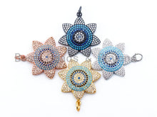 Load image into Gallery viewer, CZ Turquoise Cobalt Black Micro Pave Flower Evil Eye Pendant,sku#L45