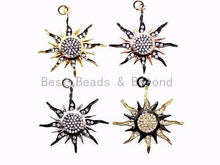 Load image into Gallery viewer, CZ Micro Pave 31mm Sunburst Pendant, Cubic Zirconia Paved Charm, CZ Pave Findings,31x33mm,, sku#F482