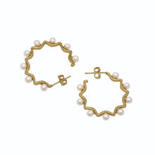 Load image into Gallery viewer, CZ Pearl Hoop Stud Earrings, Sku#LD382