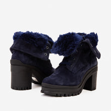 Load image into Gallery viewer, The Elera Navy Blue Leather Block Heel Women Boot
