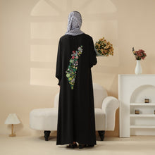 Load image into Gallery viewer, Modest Pullover Abaya with Palestinian Embroidery, Elegant Ruffled Cuff Maxi Dress (MA141)