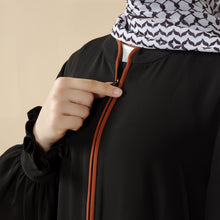 Load image into Gallery viewer, Modest Pullover Abaya with Palestinian Embroidery, Elegant Ruffled Cuff Maxi Dress (MA141)