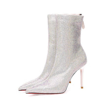 Load image into Gallery viewer, Women's Pointed-Toe Martin Boots | Rhinestone Flat Heel Ankle Boots | Synthetic Leather