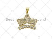 Load image into Gallery viewer, 18K Gold Micro CZ Pave King Crown Pendant, Gold Crown Charm,  Crown Beads, Jewelry Findings, 25x22mm,sku#LK44