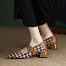 Load image into Gallery viewer, Retro Mary Jane Buckle Slip-On Heels for Women | 6cm Block Heel | Off-White &amp; Black