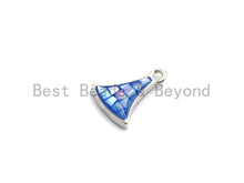 Load image into Gallery viewer, 100% Natural Fan-Shaped Royal Blue Shell Pendant/Charm, Gold/Silver Finish, Bracelet Necklace Making Charms, 9x12mm,SKU#Z300