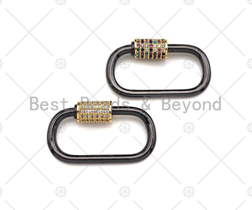 Dual Color CZ Pave Oval Shape Clasp, Gold Black Color Carabiner Clasp, Carabiner Clasp,17x29mm, sku#K116