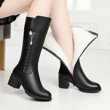 Load image into Gallery viewer, Women's Fleece-Lined Tall Boots with Wool Lining - Mid Heel Winter Boots with Side Zipper