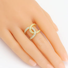 Load image into Gallery viewer, CZ Gold Oval Cross LInk Adjustable Ring, Sku#LD536