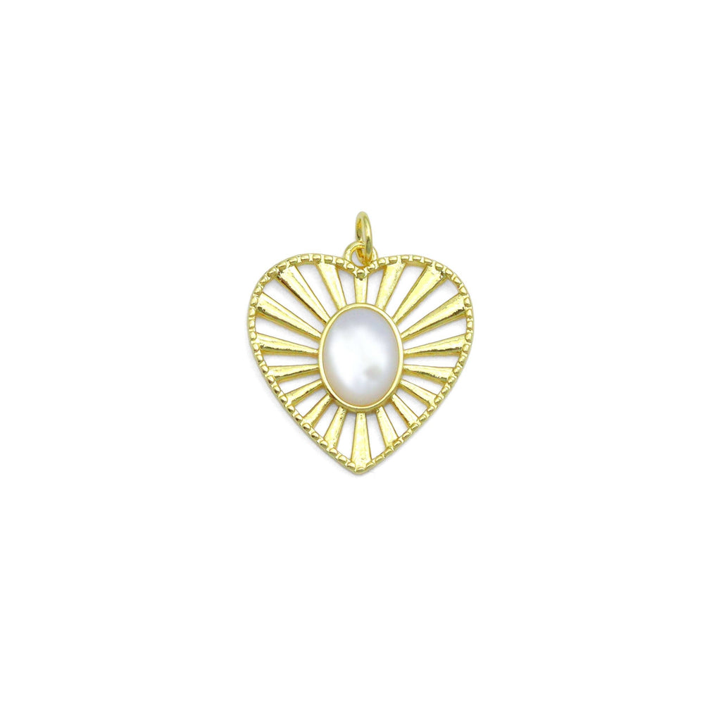 Oval Opal Stone Heart Shape Charm Pendant, Sku#LX797