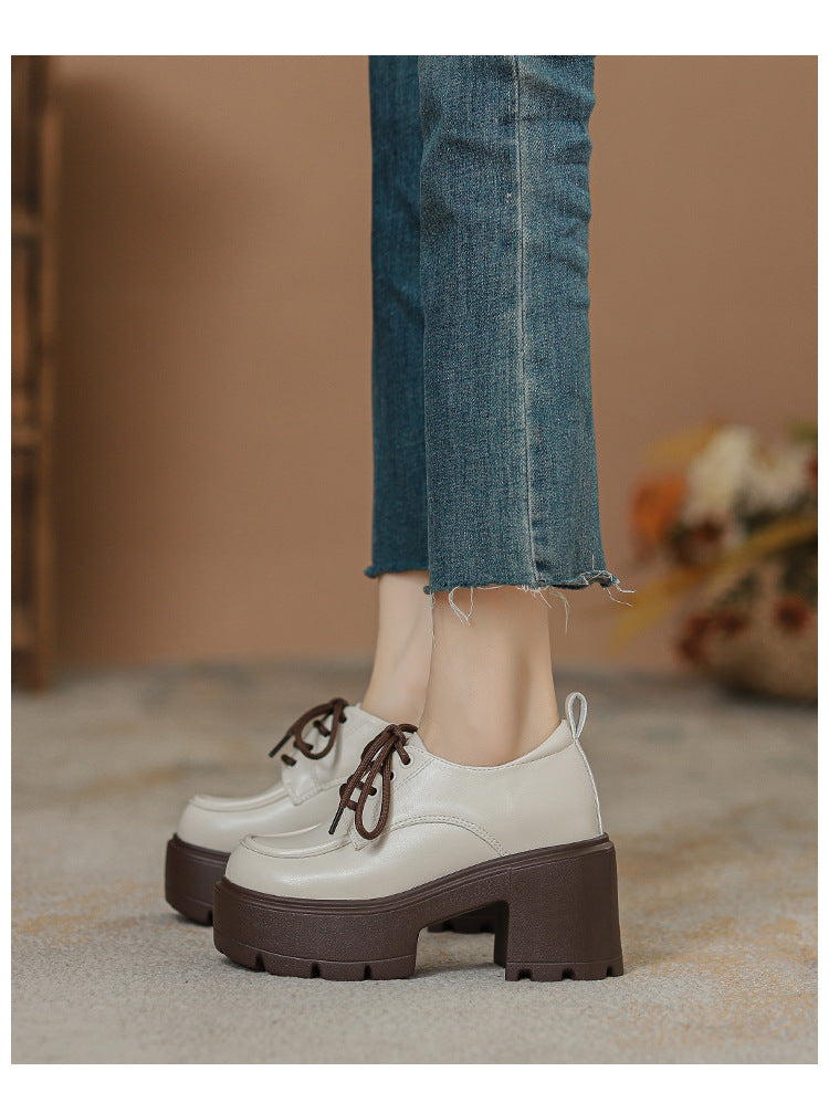Chunky-Sole Lace-Up Loafers With Thick Chunky Heel | Women's Platform Shoes
