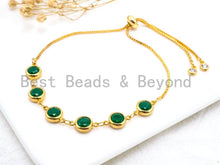 Load image into Gallery viewer, Sliding Adjustable Chain Bracelet, 8mm Green Jade bracelet, Link bracelet, Silver Gold Black Bracelet, Gem Beaded Bracelet, SKU#A47