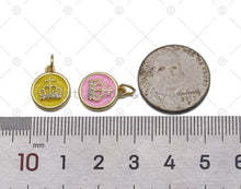 Load image into Gallery viewer, CZ Micro Pave Crown On Colorful Enamel Round Coin Shape Pendant, 18K Gold Filled Crownl Charm, Necklace Bracelet Charm Pendant, Sku#JD20