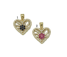 Load image into Gallery viewer, Gold Colorful CZ Flower On Heart Charm, Sku#LD313