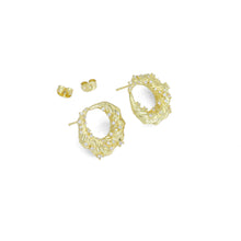 Load image into Gallery viewer, Gold Silver Twisted Hoop with Diamond Stud Earrings, Sku#A242
