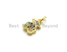 Load image into Gallery viewer, CZ Colorful Micro Pave Teddy Bear Pendant, Teddy Bear Shaped Pave Pendant, Gold plated, 8x12mm, Sku#F725C