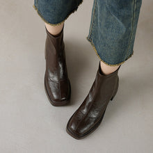 Load image into Gallery viewer, Women's Chunky Heel Square Toe Ankle Boots - Waterproof Non-Slip Mid Heel Boots