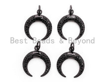 Load image into Gallery viewer, Black CZ Pave On Black Micro Pave Crescent Moon Charm Beads, Micro Paved Horn Pendant,16x18mm, sku#F396