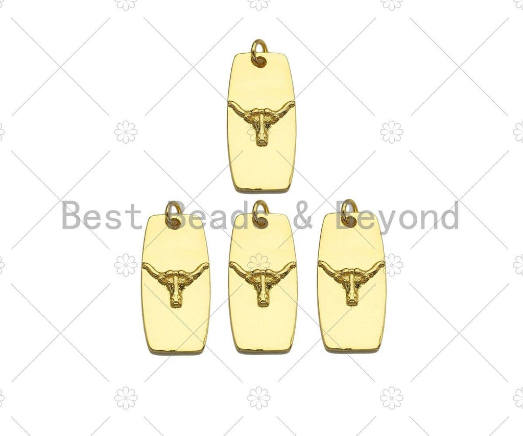 18K Dainty Gold Cow Head On Rectangle Shape Pendant/Charm,Bull Head Medallion Charm, Necklace Bracelet Charm Pendant,12x25mm, Sku#LK253