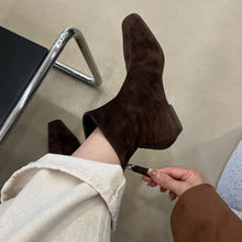 Load image into Gallery viewer, Women's Slim-Fit Ankle Boot | Square Toe Chunky Heel | Suede Upper Back Zipper
