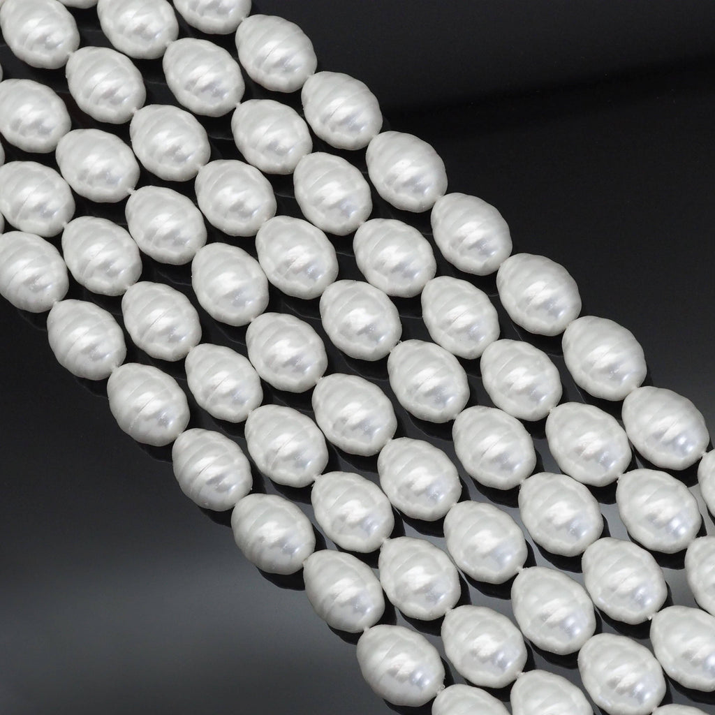 White MOP Carved Drum Shape Beads, 13x16mm, Sku#T163