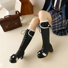 Load image into Gallery viewer, Women's Lolita Bow-tie Over-the-Knee Boots | Chunky Heel, Lace-Up, PU Leather
