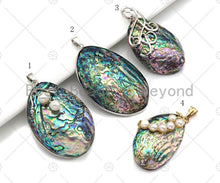 Load image into Gallery viewer, Large Natual Abalone Shell Pendant, Focal Puffy Abalone Pendant Silver Gold Finish with Pearl, Focal Abalone Charm, sku#R39