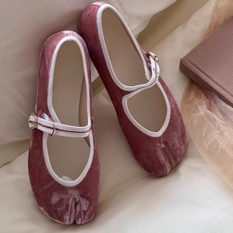 Women's Corduroy Ballet Flats | Single Strap Round Toe Slip-On Shoes