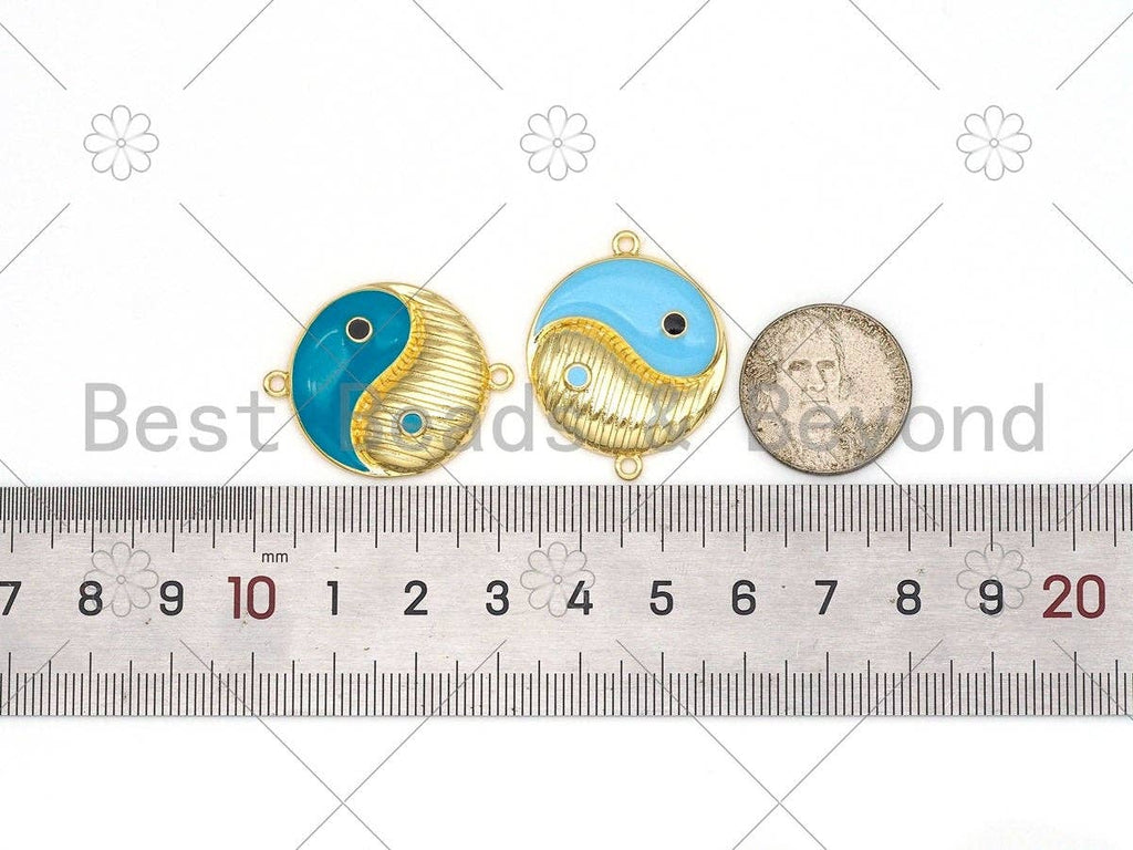 Colorful Enamel Yinyang Round Shape Connector, 18K Gold Filled Tai Ji Connector,Necklace Bracelet Religious Connector,25x31mm,Sku#LK451