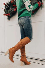 Load image into Gallery viewer, Chunky Heel Thigh-High Boots with Side Zipper for Petite Women | Black Apricot Brown