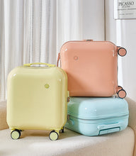 Load image into Gallery viewer, 18 Inch Blue Carry-On Suitcase – Lightweight PVC Hardshell Travel Luggage with Password Lock &amp; Universal Wheels