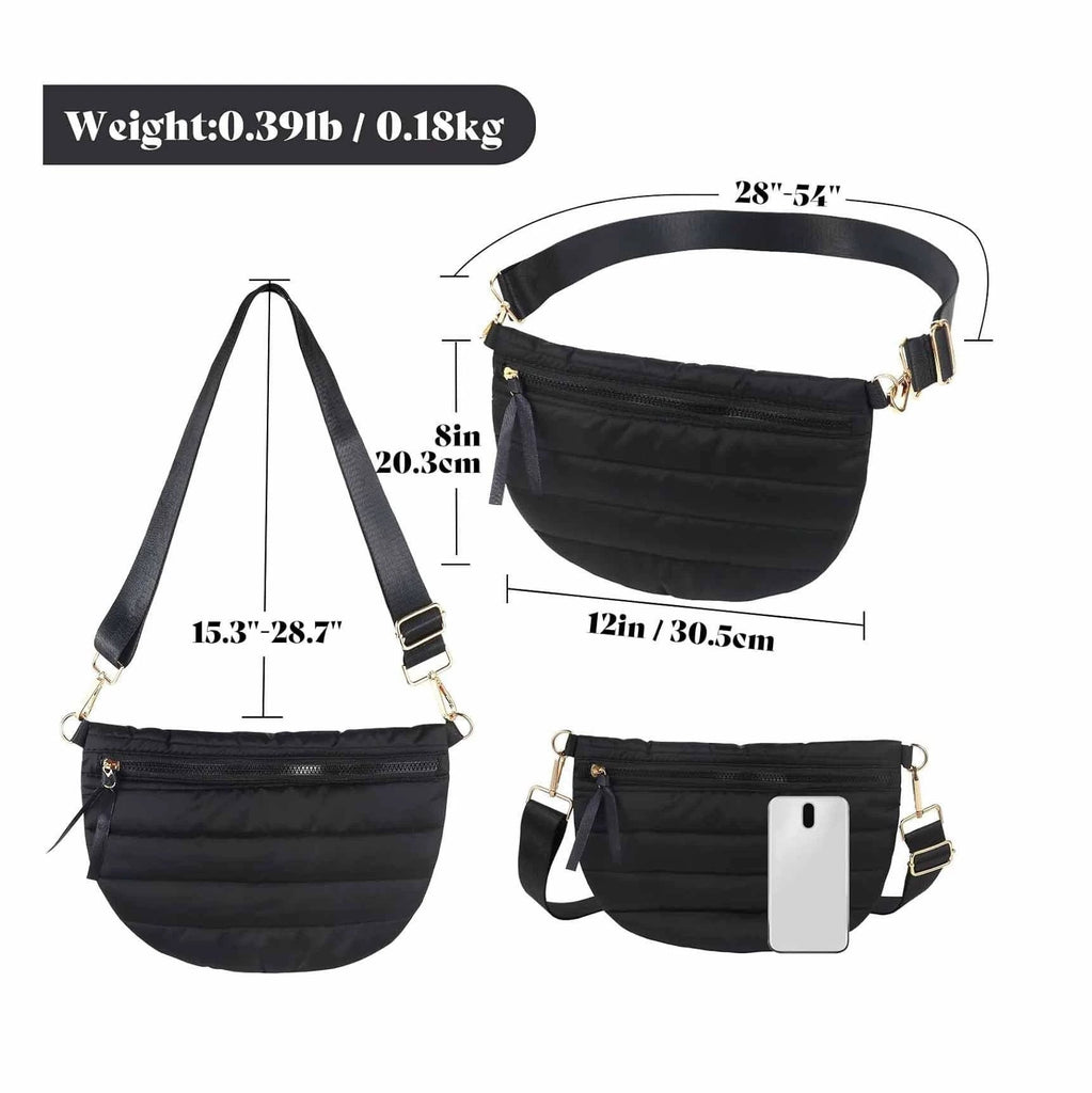 Women's Quilted Crossbody Bag - Casual Dumpling Shoulder Bag with Adjustable Strap