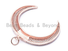 Load image into Gallery viewer, CZ Black Micro Pave Crescent Moon Double Horn Pendant, Cubic Zirconia Pendant,44x44mm, sku#F140