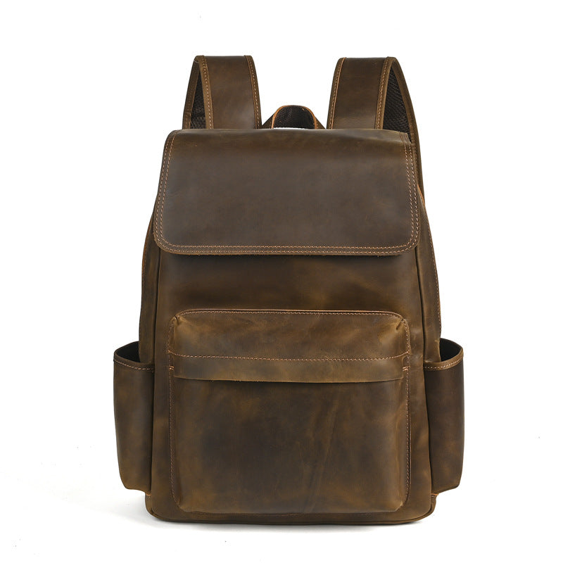 Genuine Leather Commuter Backpack for Men – Flip-Top Multi-Pocket Urban Business Bag