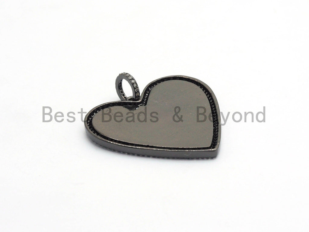 38mm Large Enamel Colored heart Pendant, Gold/Rose gold/Black/Silver, CZ Micro Pave Oil Drop Heart pendant,Enamel Jewelry,sku#F598