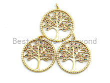 Load image into Gallery viewer, CZ Colorful Micro Pave Round  Gold Tree Pendant, Tree Shaped Pave Pendant, Gold plated, 28x30mm, sku#F819