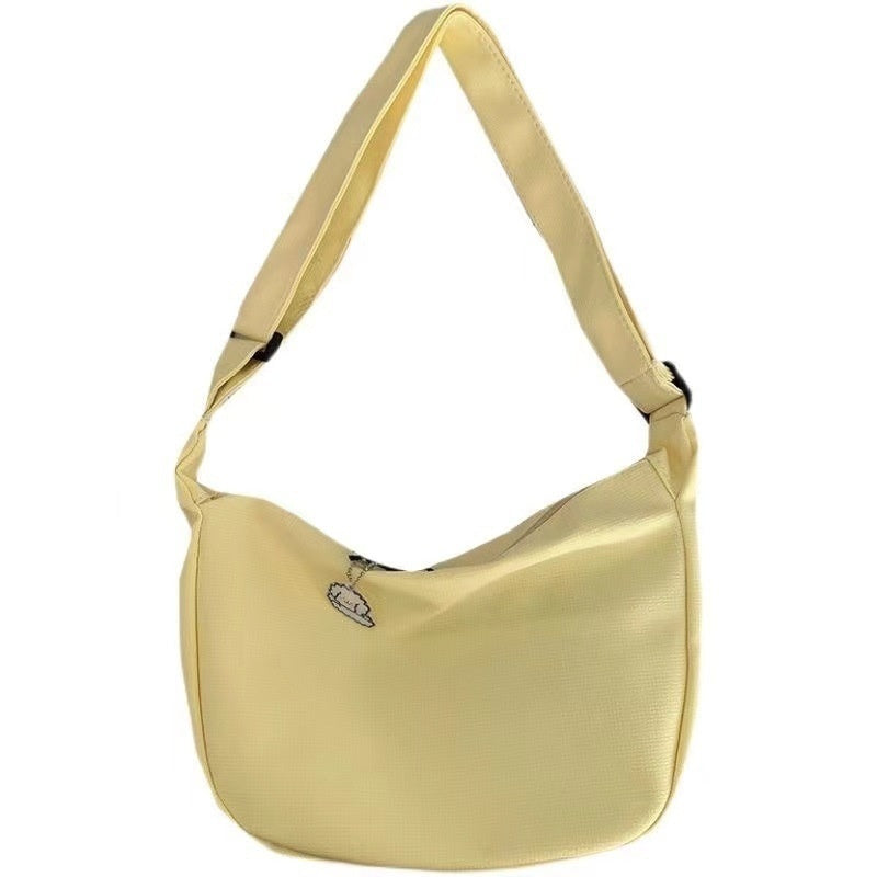 Women's Waffle Weave Shoulder & Crossbody Bag – Dumpling Shape with Puppy Charm